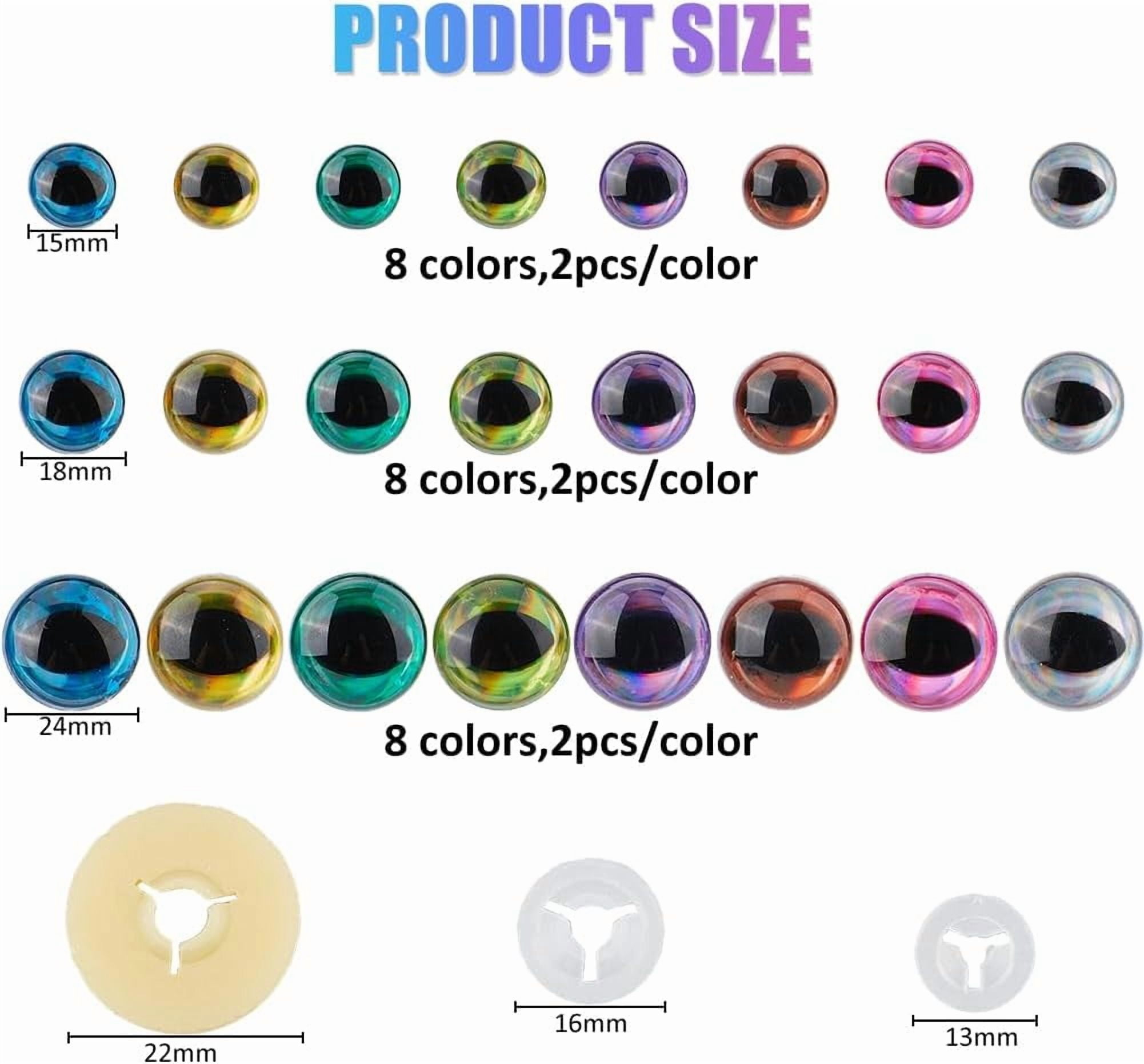 48Pcs 3 Sizes 15/18/24mm Plastic Safety Eyes Stuffed Animal Eyes for Crochet Craft Eyes with Washers for DIY Crafts Stuffed Animals Puppet Plush Dolls Making Accessories Colorful DIY