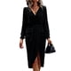 thumbnail image 2 of Vestido de fiesta, vestido cruzado con cuello en V, largo y fruncido, vestido cruzado con cuello en V, funcionalidad versátil, 2 of 9