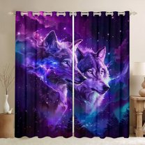 jejeloiu Safari Wolves Curtains Pack of 2 (42x84 Each),Jungle Wildlife Curtains Blackout,Purple Starry Sky Bedroom Curtains For Kids Teens,Super Cozy Room Decor