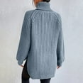 thumbnail image 3 of DuoJiaJ Womens Turtleneck Oversized Sweater Batwing Pullover Sweater Casual Fall Loose Knit Jumper Top Blue L, 3 of 5