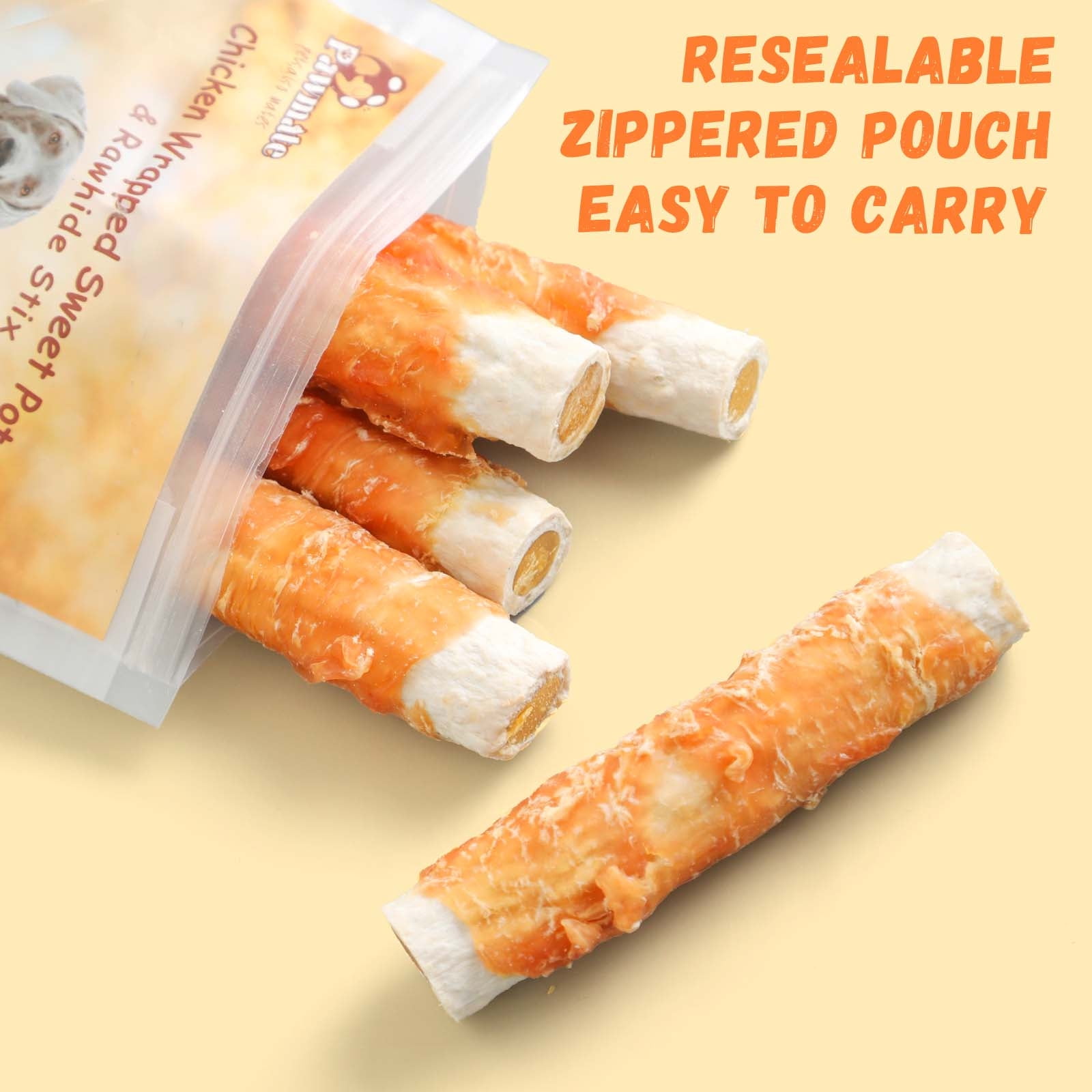 (5 pack) Pawmate Chicken Jerky & Sweet Potato Rawhide Dog Treats, Long Lasting Natural Chews for Medium Large Dogs, 6 Count