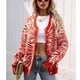 thumbnail image 3 of Abrigo suéter a rayas Cuello redondo Botonadura única Frente abierto Bloque de color Prendas de vestir de punto sueltas cálidas para mujer Naranja XL, 3 of 6