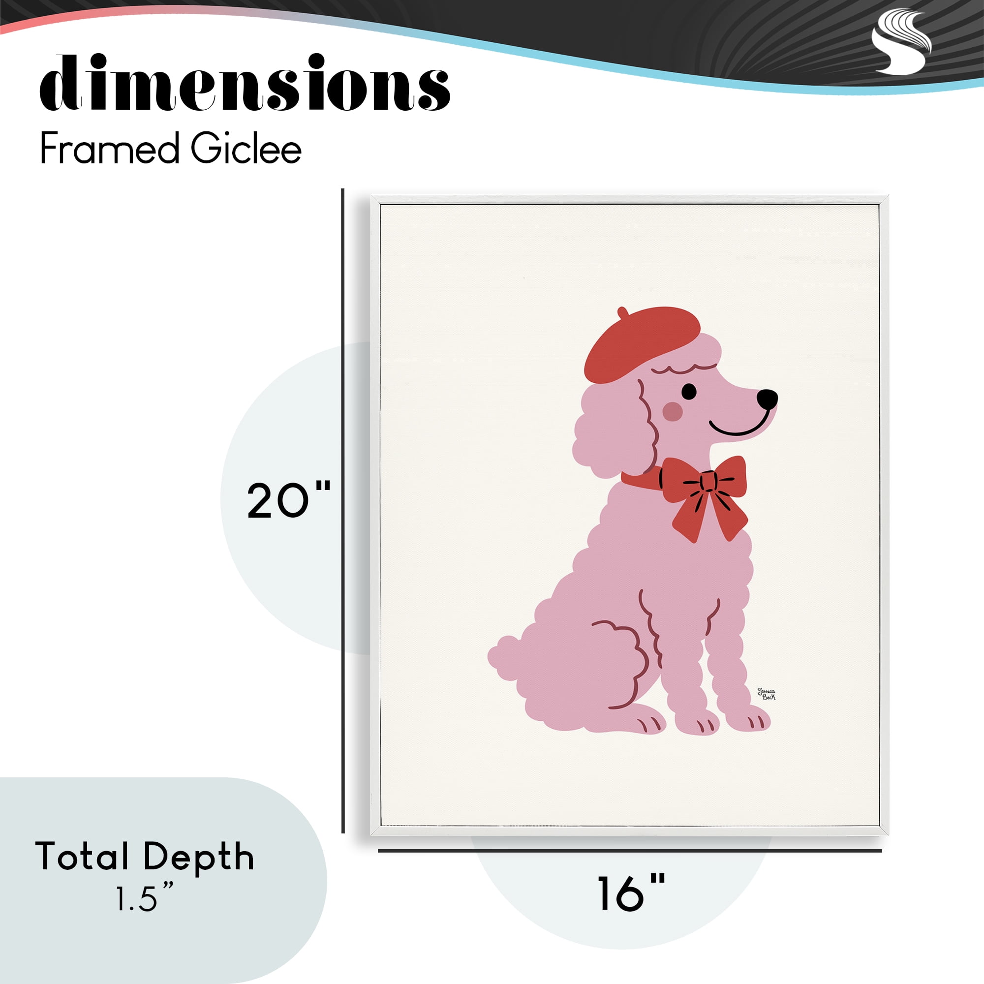 French Poodle in Beret White Framed Giclee Art, design by Jessica Beck