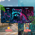 thumbnail image 5 of 1 Pcs 2D Flat License Plate Covers & Frames, Raccoon in Neonlit Flowers For Decorative Front, Waterproof For Decoration Aluminum License Plate Covers & Frames Cover For Men Women, 12" X 6", 5 of 7