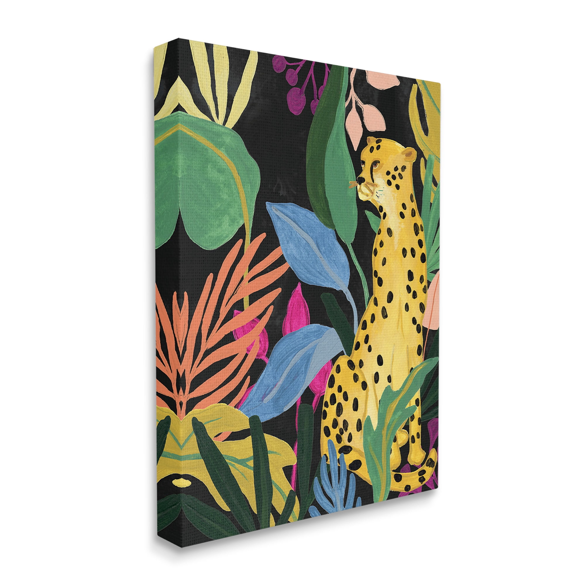 Stupell Industries Leopard Among Plant Leaves Animals & Insects Painting Gallery Wrapped Canvas Art Print Wall Art, 36 x 48