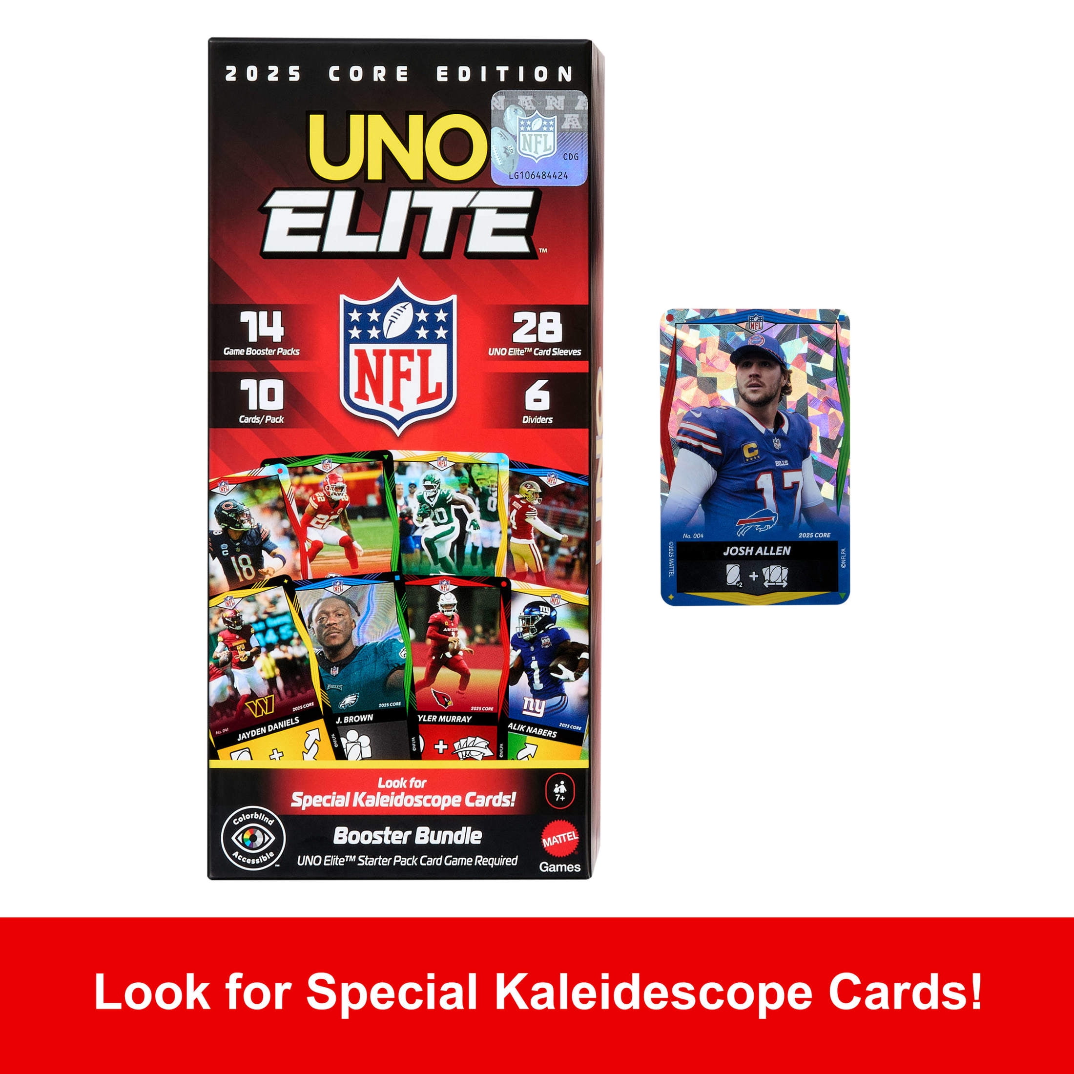 UNO Elite NFL Booster Set with 140 Elite Action Collector Cards, 2025 Core Edition (Players May Vary)