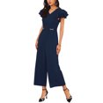 thumbnail image 4 of INSPIRE CHIC Women's Formal Jumpsuits Ruffled Sleeve High Waist V Neck Dressy Long Wide Legs Pants L Dark Blue, 4 of 6