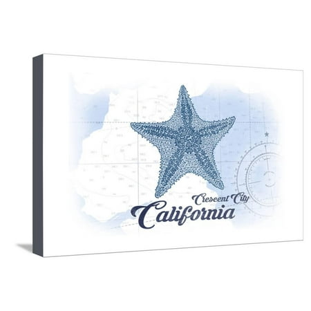 Crescent City, California - Starfish - Blue - Coastal Icon Stretched Canvas Print Wall Art By Lantern (Best Coastal Cities In California)