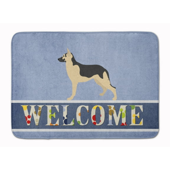 German Shepherd Welcome Machine Washable Memory Foam Mat Blue
