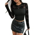thumbnail image 1 of Camisas de Larga para Mujer, Blusas de Encaje, Blusas de Transparente con Cuello Redondo, Blusas para Salir en Otoño Negro XL, 1 of 9