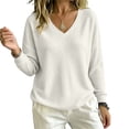 thumbnail image 6 of Waffle Knit Sweatshirt for Women Solid Color Long Sleeve V Neck Loose Fit Pullover Tops for Fall Winter, 6 of 8