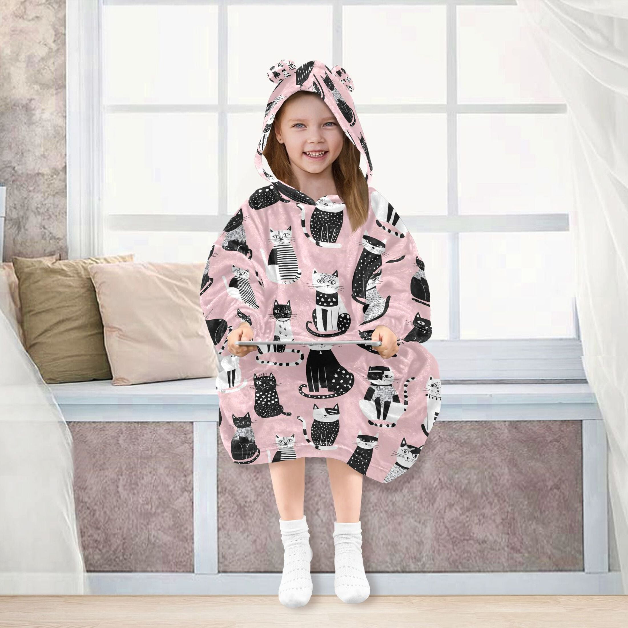 joogoo Blanket Hoodie for Cat Geometry Art Oversize Sweatshirt 3-14 YR L