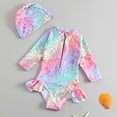 thumbnail image 2 of BOBOGOJP Toddler Girls Long Sleeve Swimsuit One Piece Ruffle Zipper Rash Guard Bathing Suit UPF 50+ Kid Swimwear Pink for Size 1-2 Years, 2 of 9