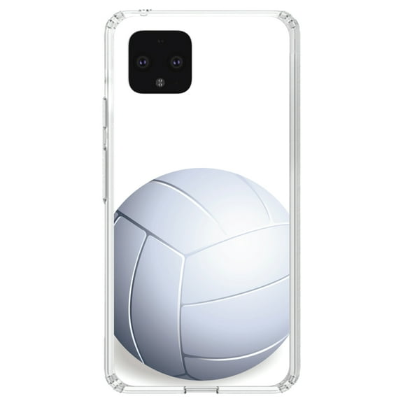 DistinctInk Clear Shockproof Hybrid Case for Google Pixel 4 (5.7" Screen) - TPU Bumper, Acrylic Back, Tempered Glass Screen Protector - White Volleyball