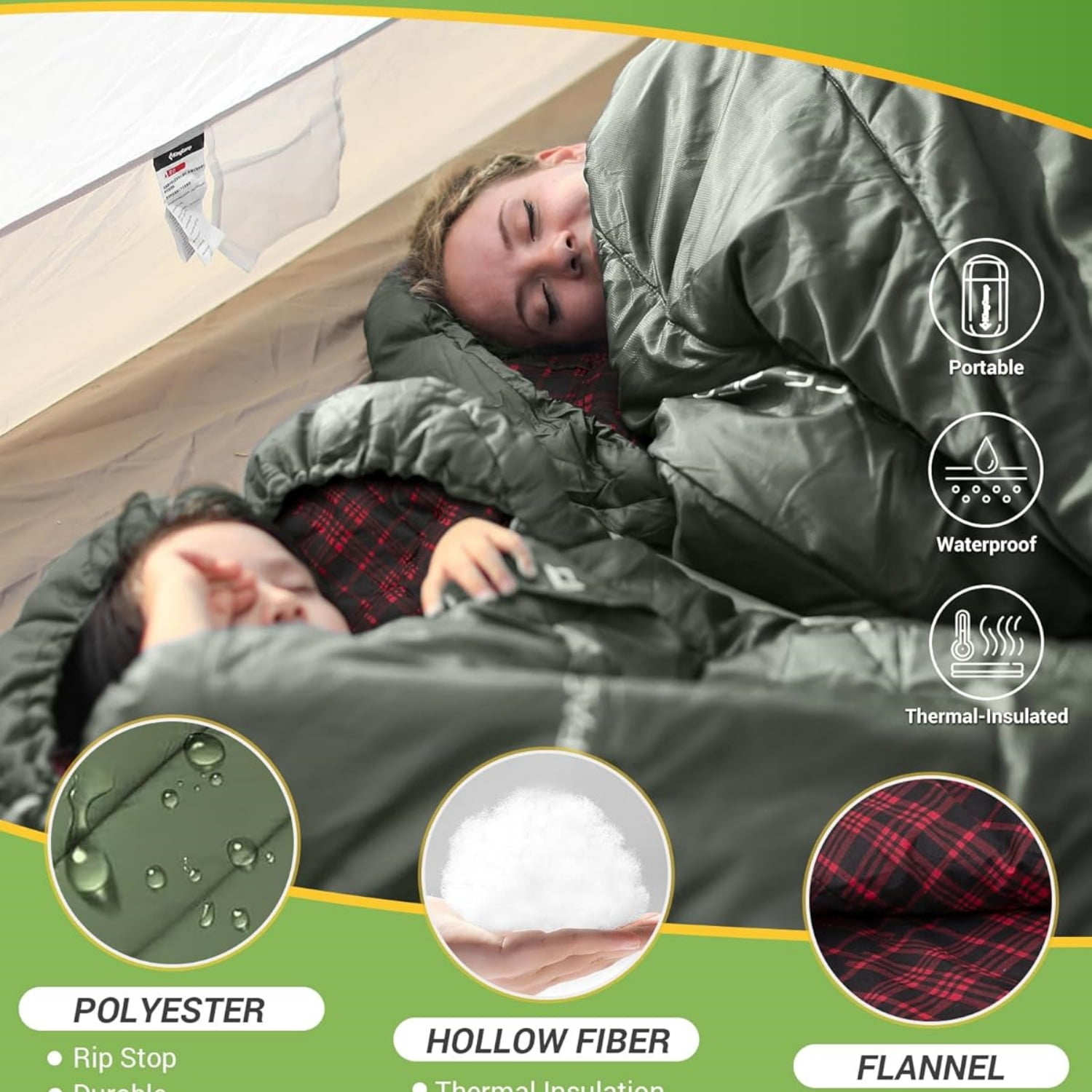 Sleeping Bag for Adults, Cold Weather & Warm Extra Wide Big & Tall XL Portable Waterproof Flannel Sleeping Bags, Essentials Gear Accessories for Camping Backpacking Hiking Indoor & Outdoor