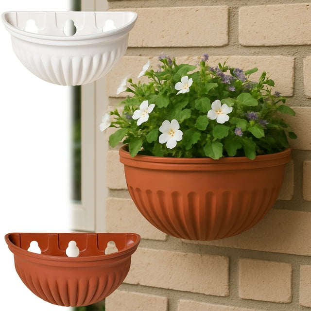 Sentmoon Flower Pots Outdoor Plants Pots Outdoor Wall Mounted Semi Circular Plastic Flower Pot Modern Balcony Plantser Indoor Outdoor Space Saving Decorative Pot