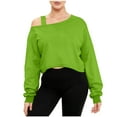 thumbnail image 4 of Womens Crop Sweatshirts Long Sleeve Cold Shoulder Pullover Loose Solid Color Workout Casual Strappy Tops (M, Green), 4 of 7