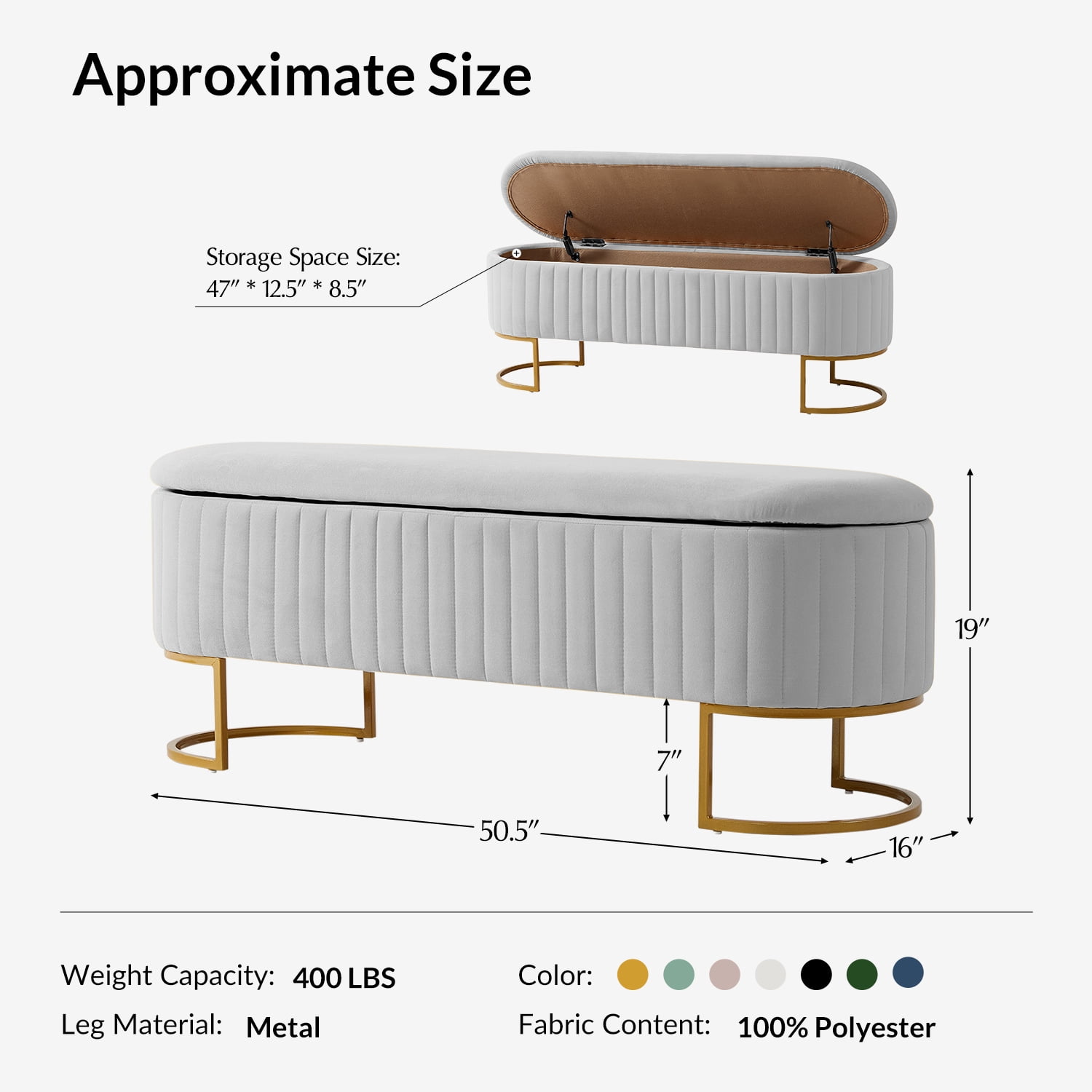 50.5" Upholstered Storage Bench For End of Bed Entryway Bedroom Ottoman Dove