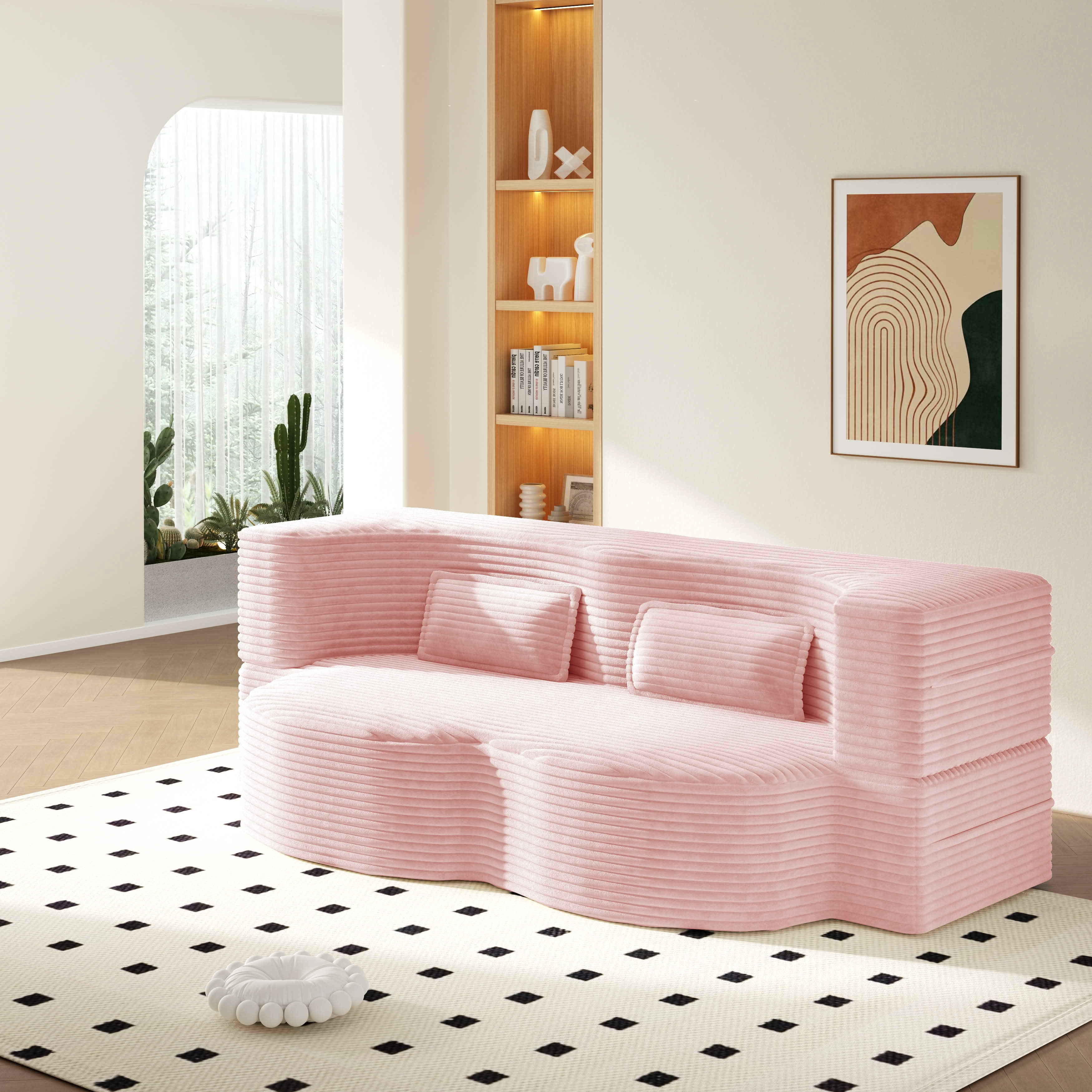 MAYEERTY Twin Corduroy Foldable Foam Floor Sofa Bed, Zero Assembly Vacuum Compressed Sleeper with 2 Pillows