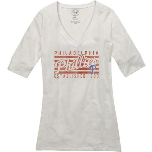 '47 Brand Philadelphia Phillies Women's White Base Layer V-Neck T-Shirt by TWINS ENTERPRISE INC/47 BRAND