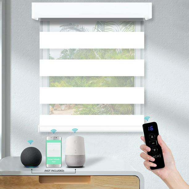 MING CHEN Smart Motorized Zebra Roller Blinds with Remote, Alexa