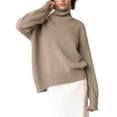 thumbnail image 1 of Women's Long High Neck Solid Ribbed Knit Lightweight Pullover Sweater Top, 1 of 6