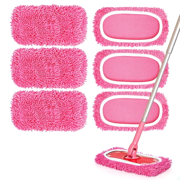 TidyBliss Reusable Microfiber Mop Pads 6 Pack Compatible with Sweeper (Pink)