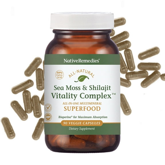 Native Remedies Sea Moss & Shilajit Complex  - Natural Energy & Immune Blend with Irish Sea Moss Himalayan Shilajit Ashwagandha & Vitamin D3 - Daily Multimineral for Men & Women - 90 Capsules