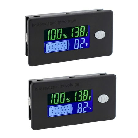

2X Battery Capacity Monitor 10-100V Battery Meter 12V 24V 48V Percentage Voltage Fahrenheit Temperature Indicator Meter