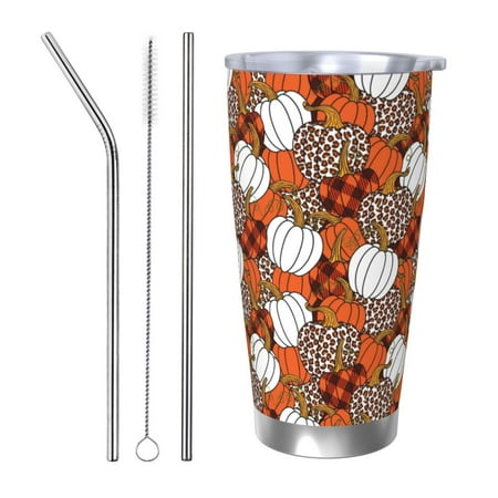 

Uemuo Various Pumpkins Print Travel Coffee Mug 20oz Double-walled Car Cup Stainless Steel Insulated Tumbler Leak-proof Travel Cup Reusable Straw Car Cup-Straw Three-piece Set