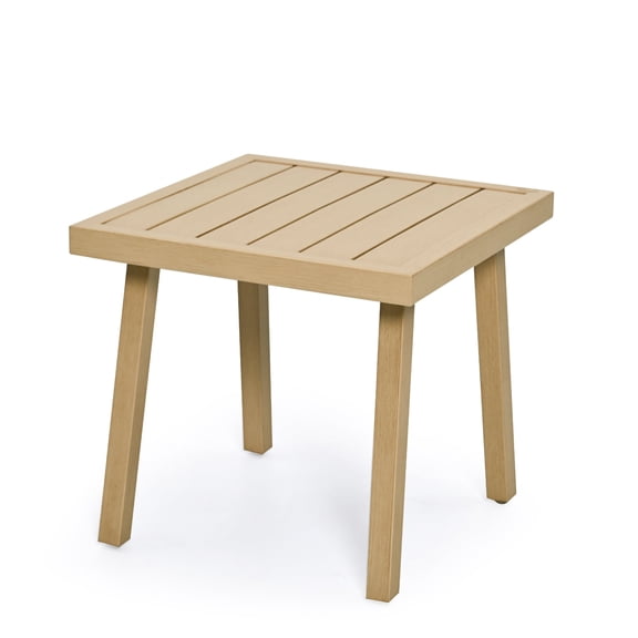 HAPPATIO Square Outdoor Side Table, Aluminum Modern Accent Side Table, Rustproof & Easy Maintenance for Deck, Lawn, Outside (Beige)