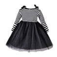 thumbnail image 2 of YWDJ Girls White Casual Dress 3-5Years Knit Stripe Long Sleeve Strapless Strappy Bow Patchwork Mesh Dress Black 3Y, 2 of 6