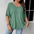 thumbnail image 2 of Womens Oversized T Shirts V Neck Loose Fit Short Sleeve Shirts 2026 Summer Workout Plus Size Tee Tops Basic Solid Color Active T-Shirts, 2 of 9