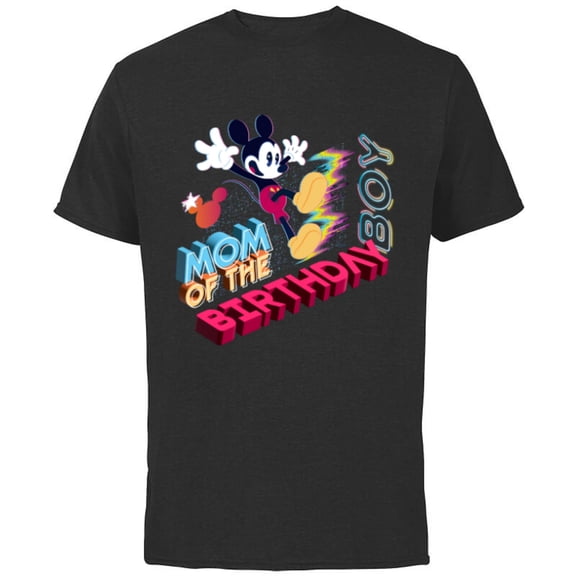 Disney Mickey Mouse Family Star Mom of the Birthday Boy - Short Sleeve Cotton T-Shirt for Adults - Customized-Black