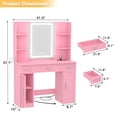 thumbnail image 7 of Homieasy Vanity Desk, Makeup Vanity Desk with Mirror and Lights 3 Colors, Transparent Top with 3 Drawers, 6 Shelves, 2 Large Tempered Cabinets, Power Outlet, for Bedroom, Pink, 7 of 7