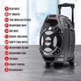 thumbnail image 4 of Altavoz portátil recargable QFX PBX-61081 | Woofer de 8" | 400 vatios | Bluetooth, AUX, tarjeta SD, radio FM | Asa, ruedas, 12 libras | Perfecto para uso en interiores y exteriores | Plata, 4 of 5