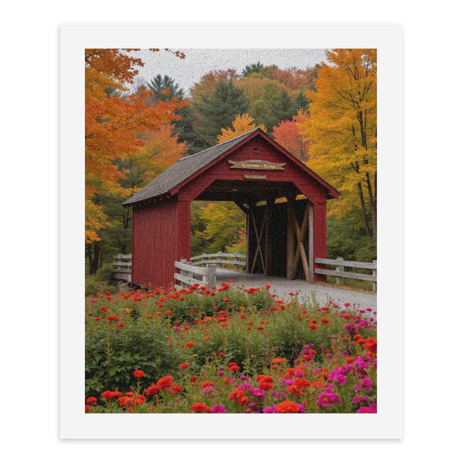 Paint by Numbers Kit for Adults, Red Autumn Covered Bridge Flowers Paint by Numbers, Easy Paint by Numbers Kit for Adults Beginner, DIY Adult Paint by Number Kits on Canvas, Home Decor