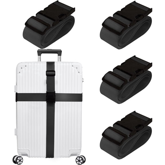4 Pack Luggage Straps for Suitcases, Adjustable Travel Luggage Belts, Heavy Duty Suitcase Secure Straps for Travel Bags