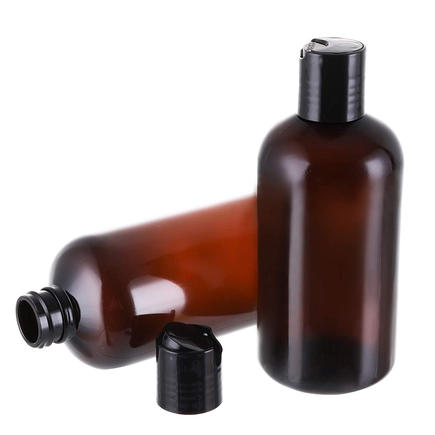 8oz Plastic Amber Bottles Labels Included BPA-Free Squeeze Containers with Disc Cap 6 Pack 