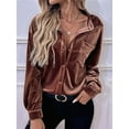 thumbnail image 2 of Women'S Winter Long Sleeve Velvet Cardigan Button Casual Tops Shirt Ladies Tops Coffee Brown XS, 2 of 8