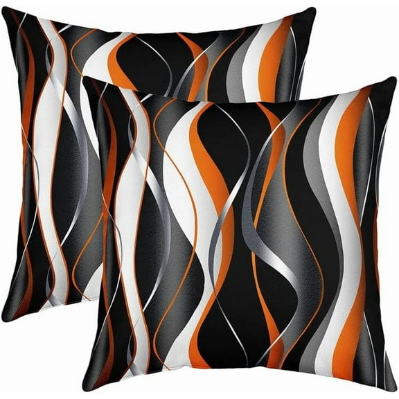 Stripes Orange Black White Throw Pillow Covers 16"x16" Set of 2 Soft Geometric Pillow Cases Cushion Covers For Living Room Bedroom Modern Striped Art Decorative Throw Pillowcases for Sofa Couch Chair