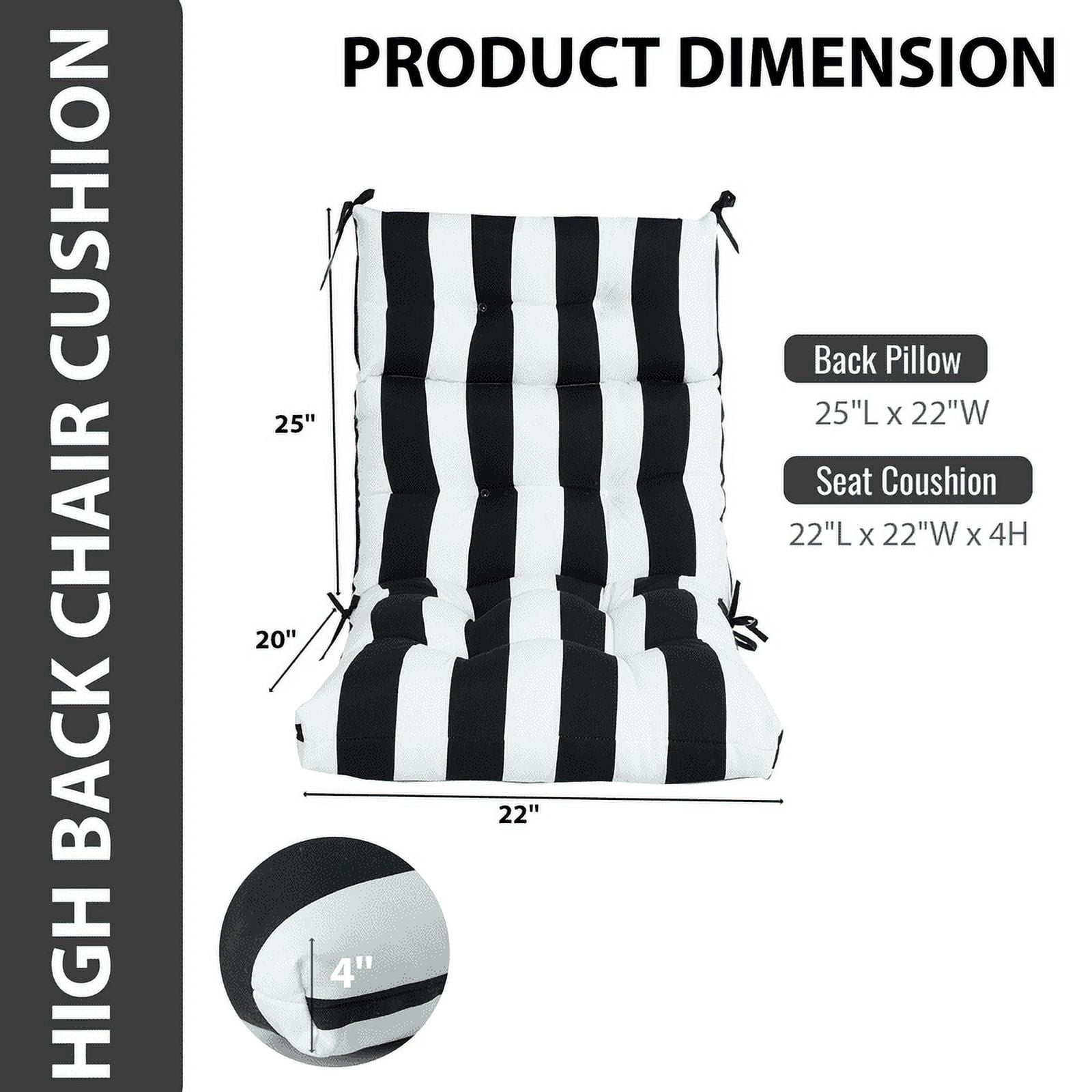 SDJPOI Rocking Chair Cushions Set of 2, 44”x 22”x 4'' Waterproof Non-Slip High Back Patio Furniture Cushions Replacement with Ties for Indoor/Outdoor Chairs