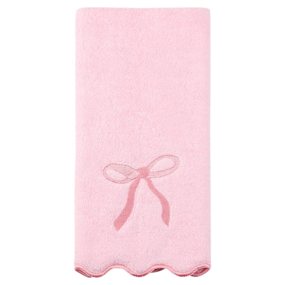 Unique Bargains Solid Cotton Elegant Border Hand Towels 28" x 13" Pink 1pk