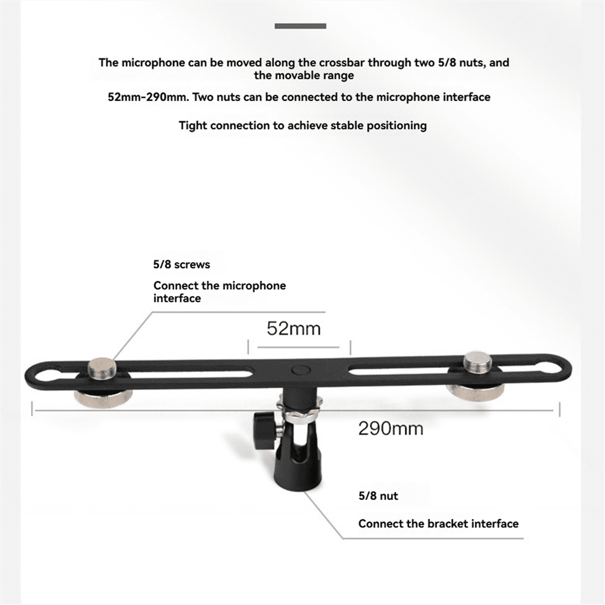 Dual Microphone Stand Extension Bracket for Studio Recording Adjustable Mic Mounts for Enhanced Sound Quality,1 x Dual Microphone Stand Extension Bracket,Black