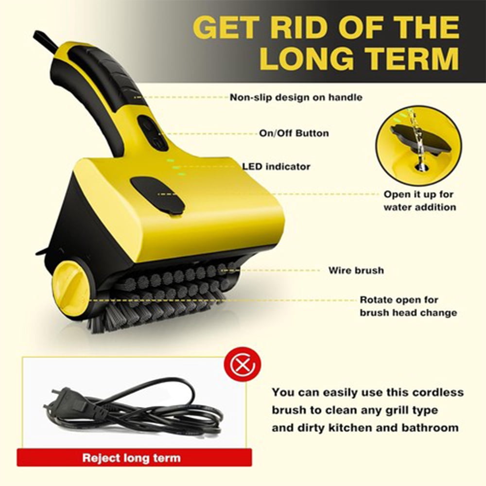 Cordless Electric Grill Brush 360 Rotating Cleaner with 2 Brush Heads USB