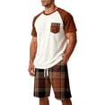 thumbnail image 5 of OIOLOYJM Mens Pajama Set Summer Casual Cotton Plaid Breathable Pjs Sleepwear Soft Comfy Raglan Short Sleeve Sleep Set With Pockets Brown L, 5 of 5