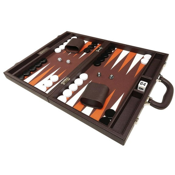 Silverman & Co. 16-inch Premium Backgammon Set - Medium - Dark Brown
