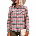 thumbnail image 2 of Blouse for Women Long Sleeve Plaid Lapel Button Down Shirts Knit Collared Blouses Tops,Tops for Women Pink L, 2 of 6