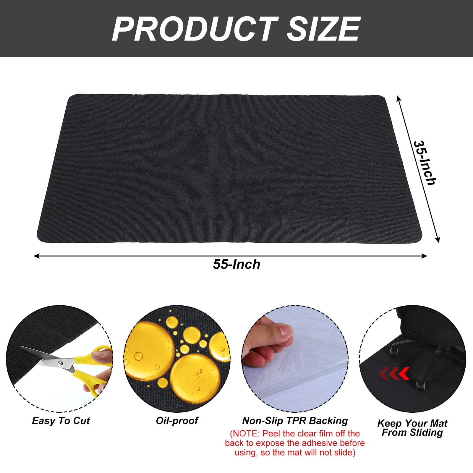 Unique Bargains 55" x 35" Office Chair Mat for Floors Multi-Purpose Desk Mat Black