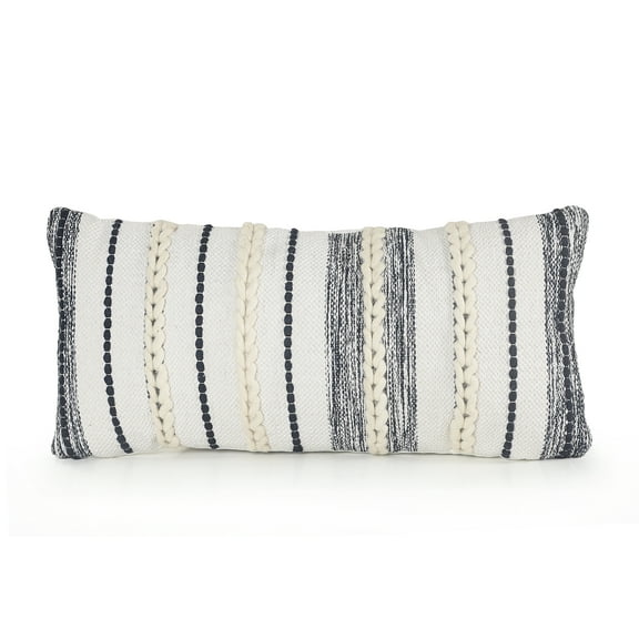 Ox Bay Tessa 14" x 28" White/Navy Striped Adult Decorative Lumbar Throw Pillow Cover